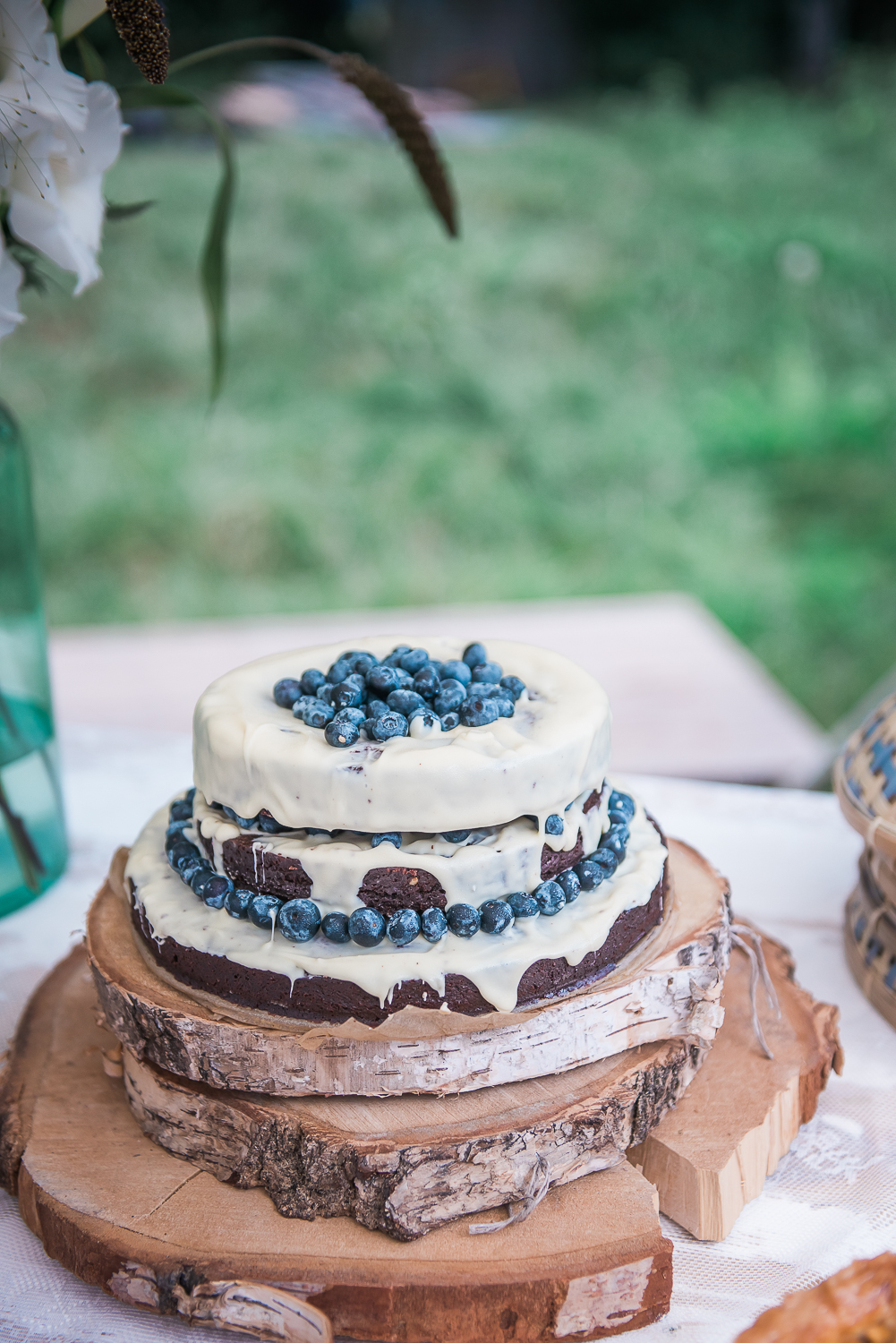 Delicious home made wedding cake with blue berries