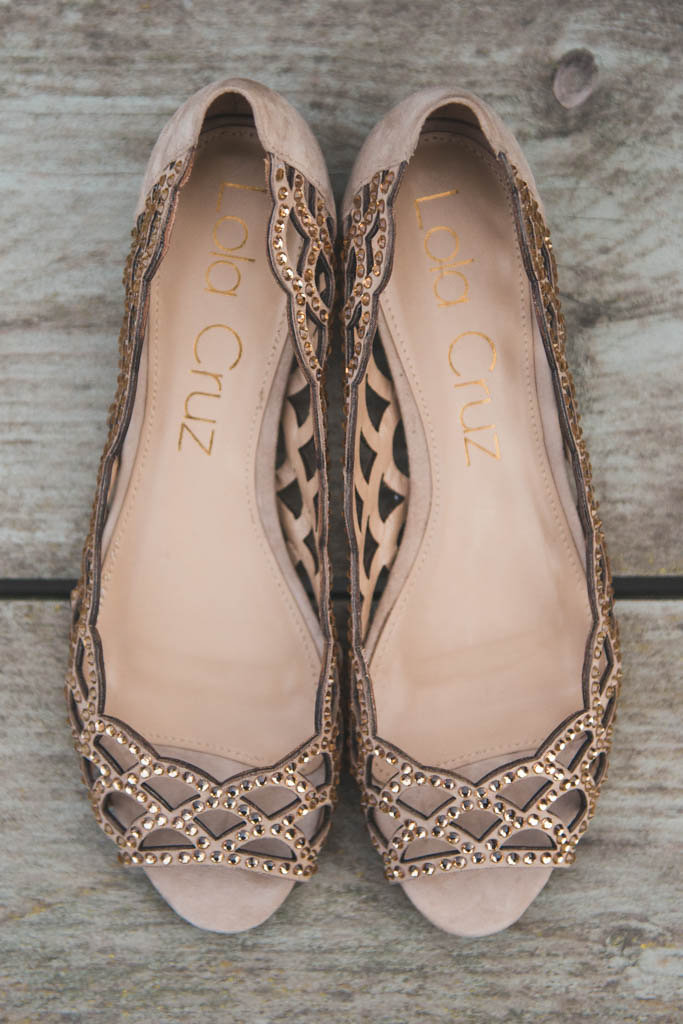 Lola Cruz wedding sandals with rhinestones in a neutral sand color from BHLDN