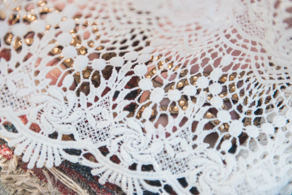 Detail shot of a Daughters of Simone bohemian wedding dress