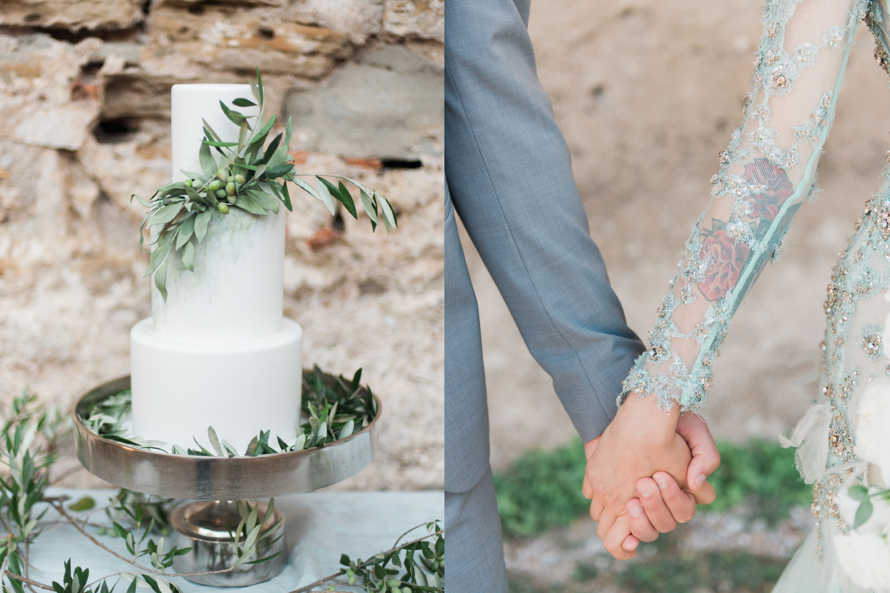 Trouw details zoals een taart op een fantastische bruiloft in Griekenland