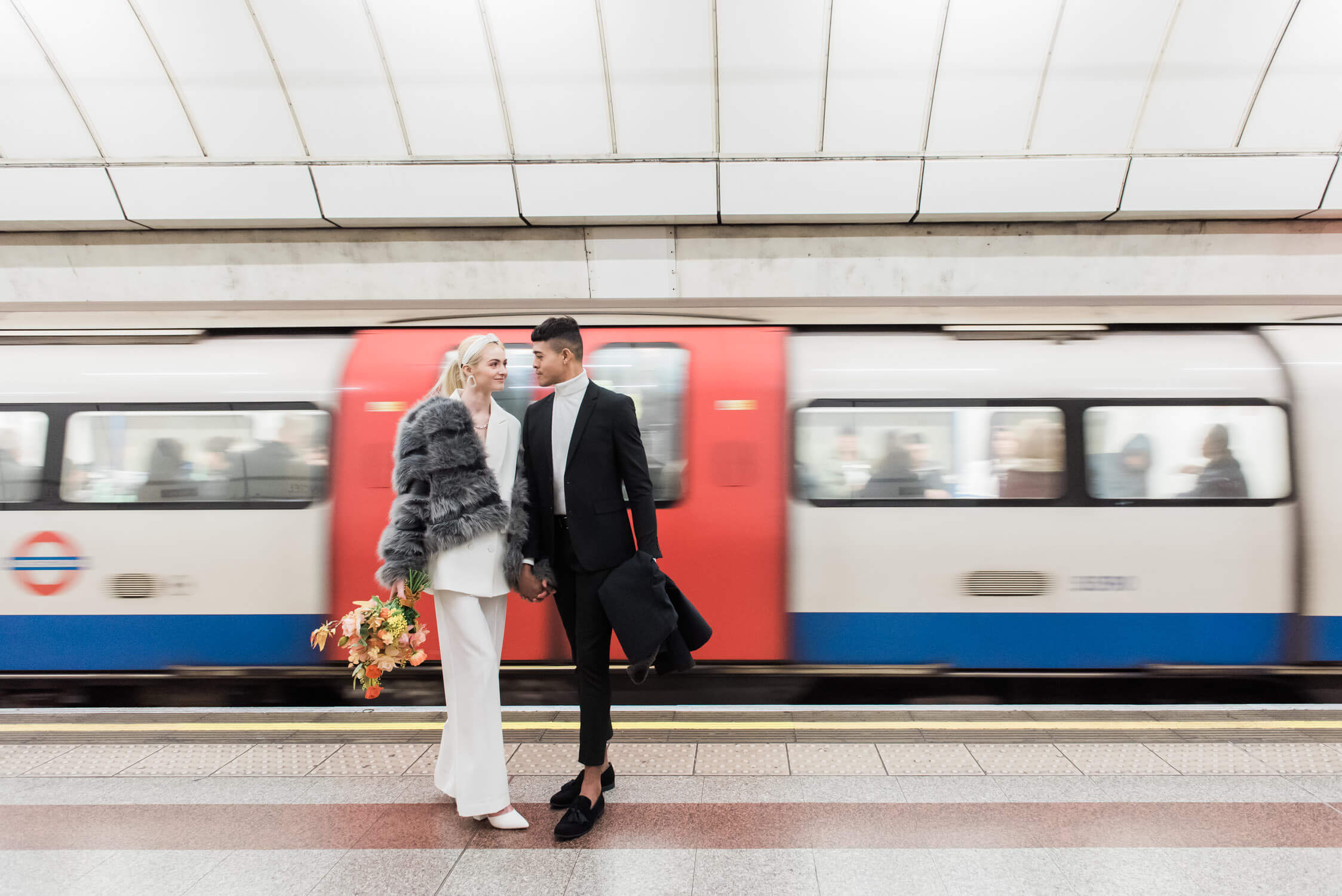 Elopement couple in the London underground