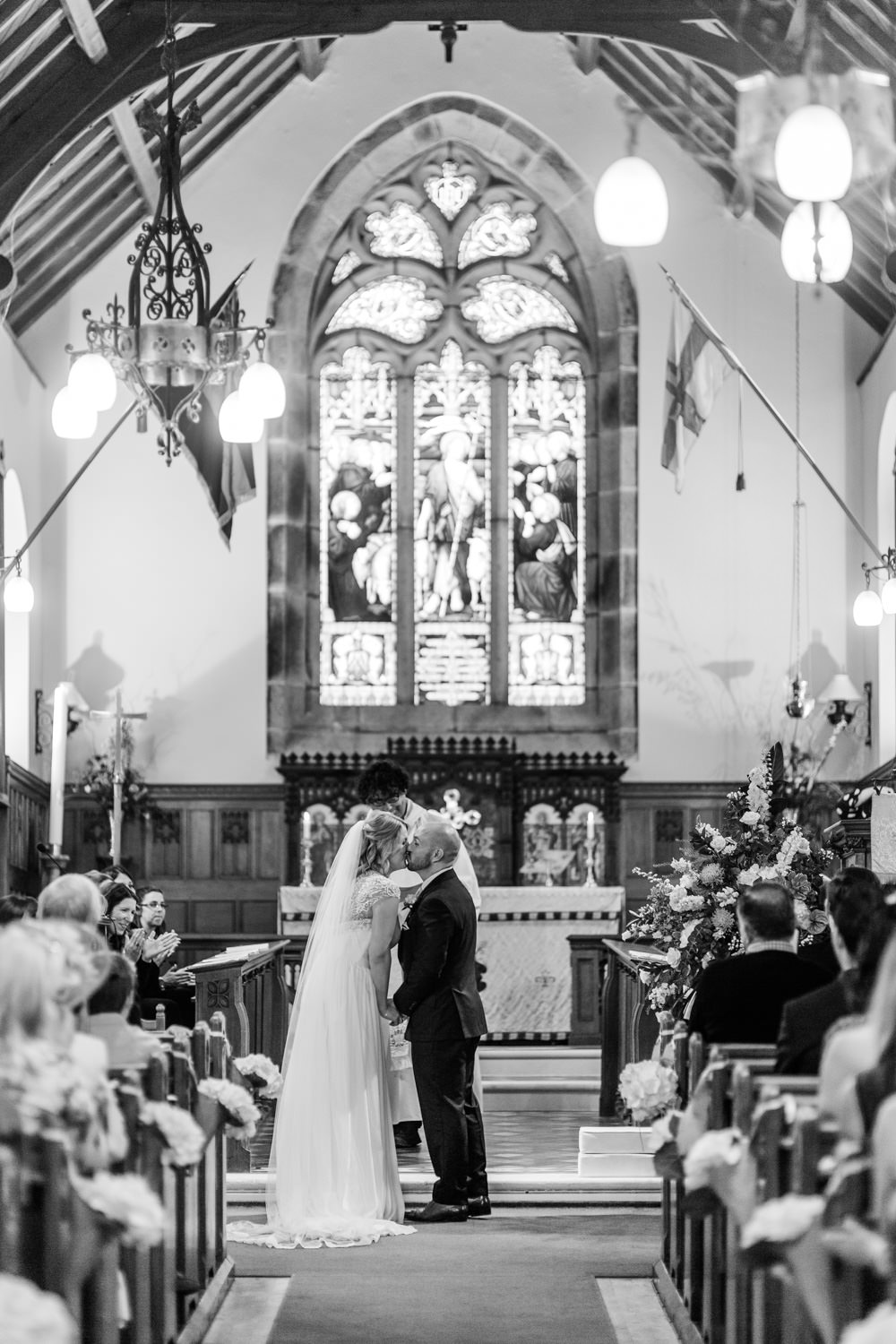 A bride and groom at St Peter's Church in Guernsey