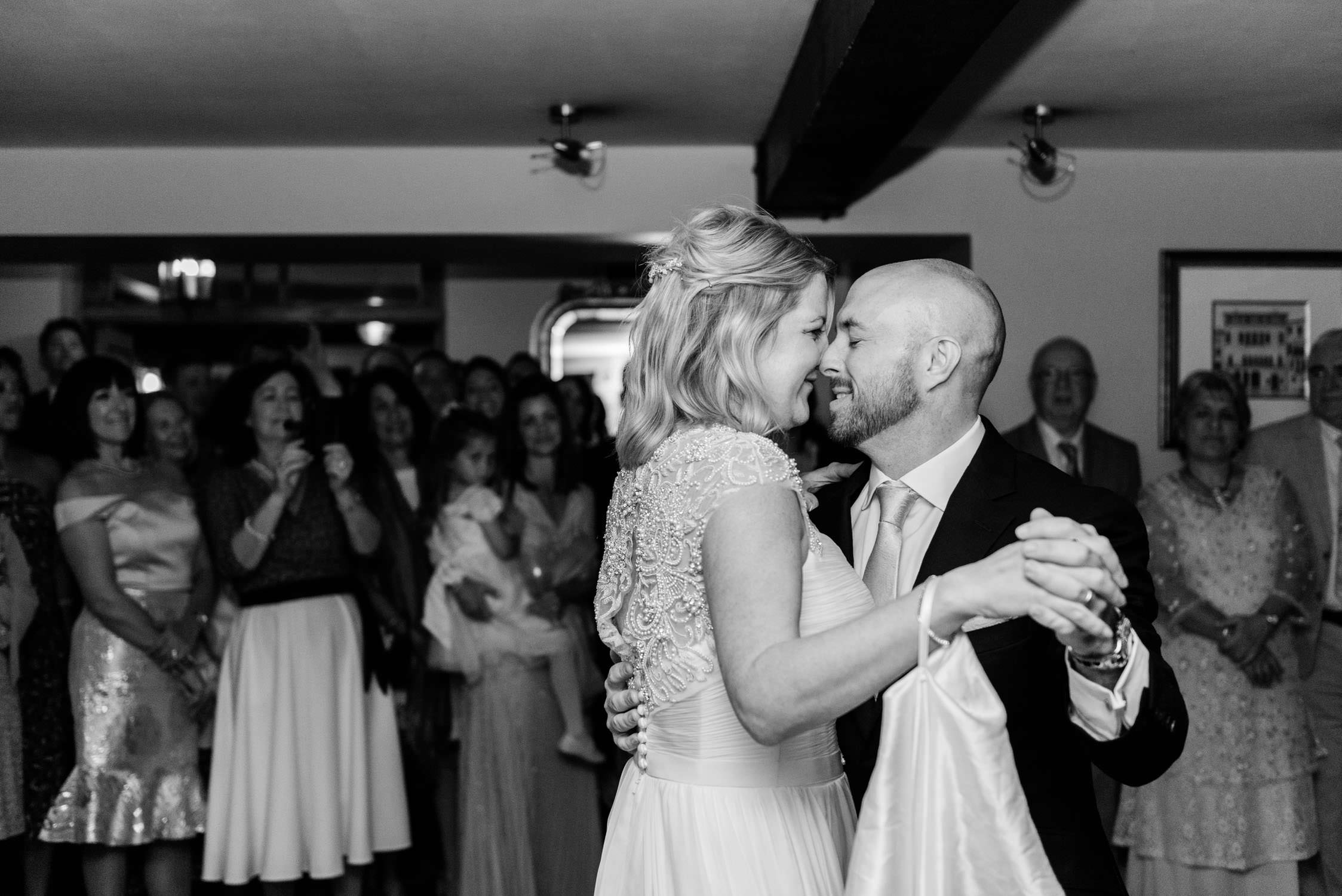 A bride and groom dancing the 1st dance at their wedding at the Bella Luce Hotel in Guernsey