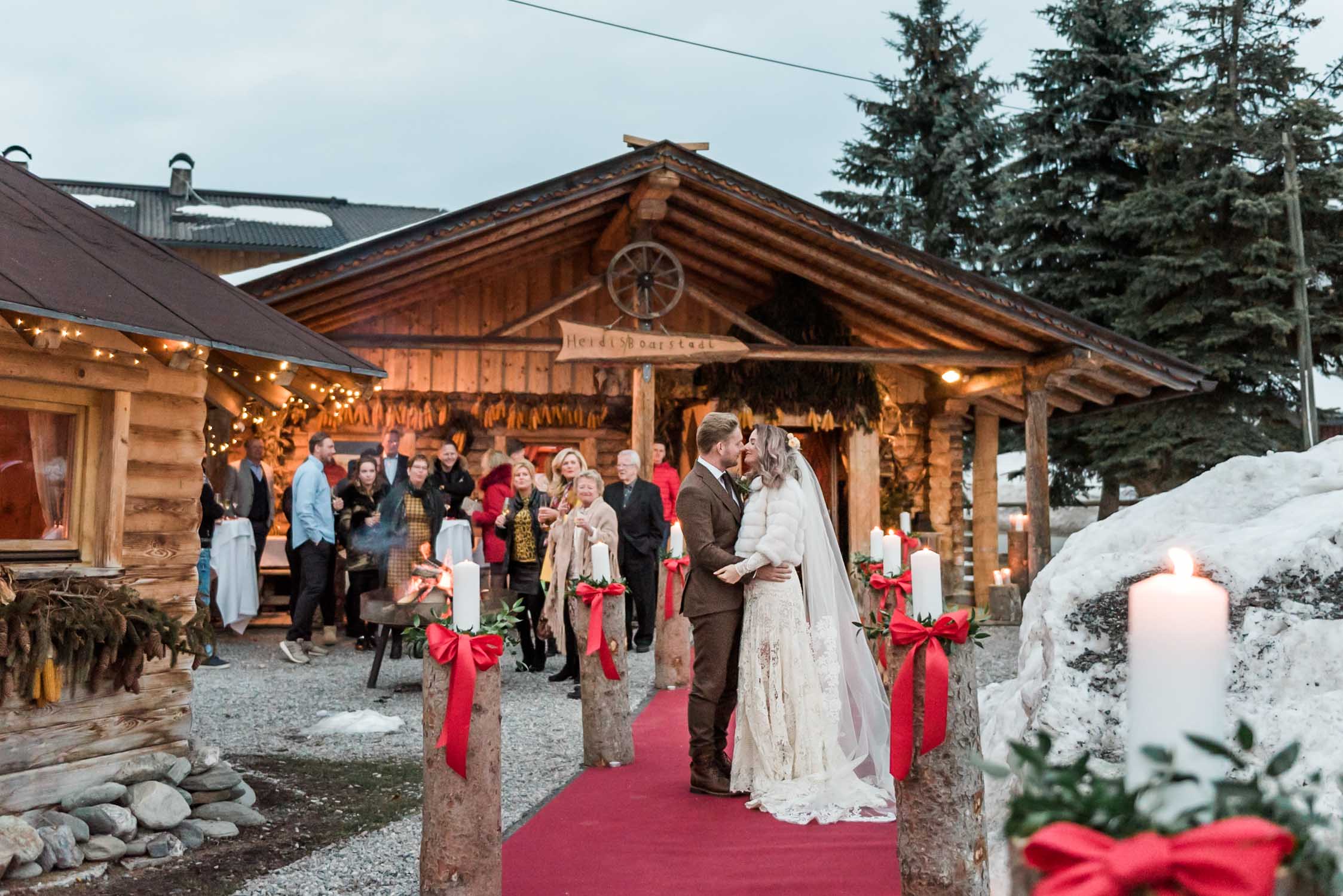 A bride and groom at their destination winter wedding in Westendorf, Tyrol, Austria. Captured by a destination wedding photographer for intimate weddings and elopements in Europe