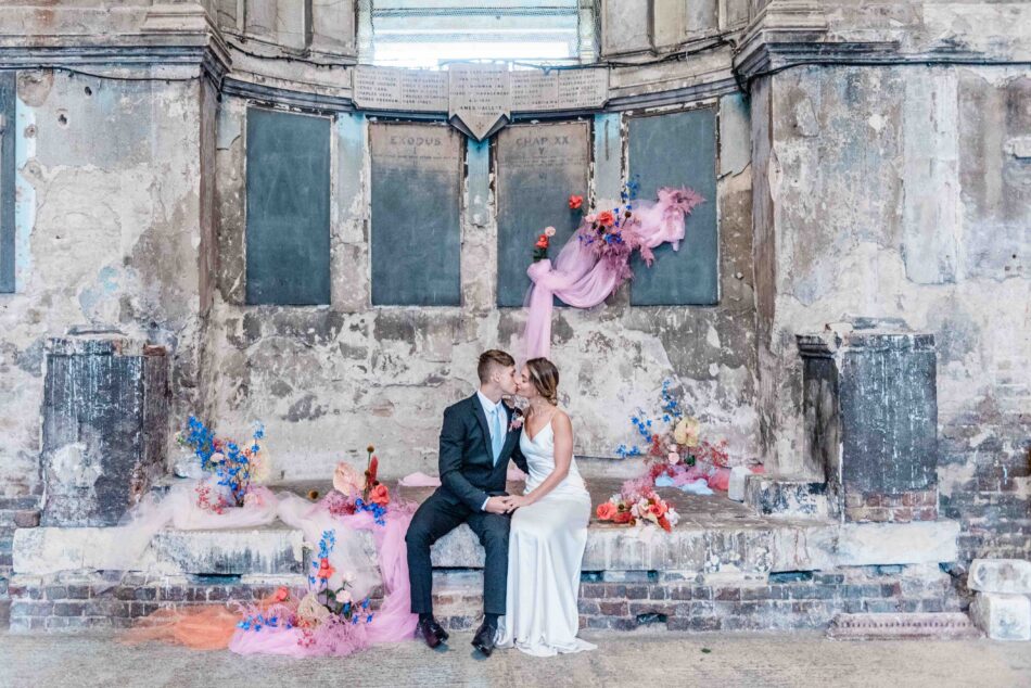 A bride and groom at Mavericks Projects' Asylum Chapel in London