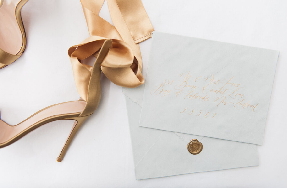 Luxury Wedding shoes and calligraphies wedding invitation
